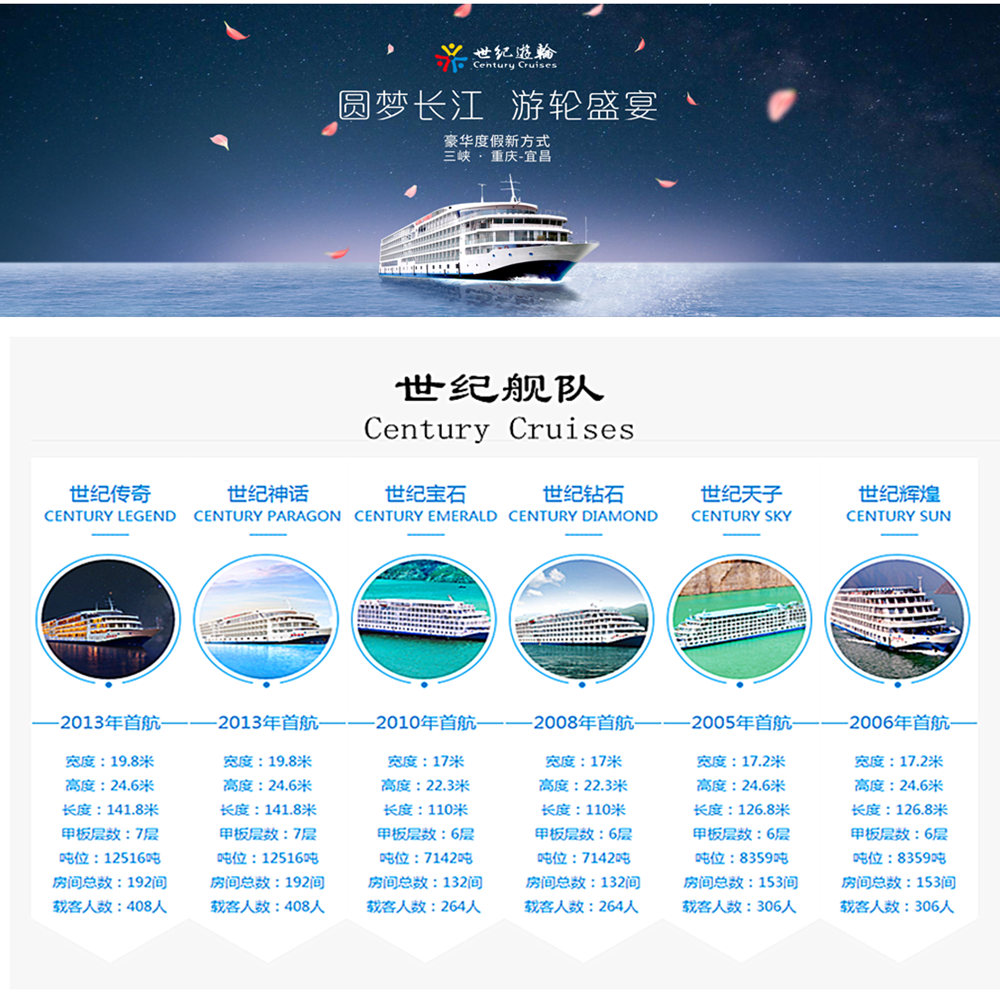 世纪游轮宜昌至重庆5天4晚长江三峡豪华游触动灵魂的