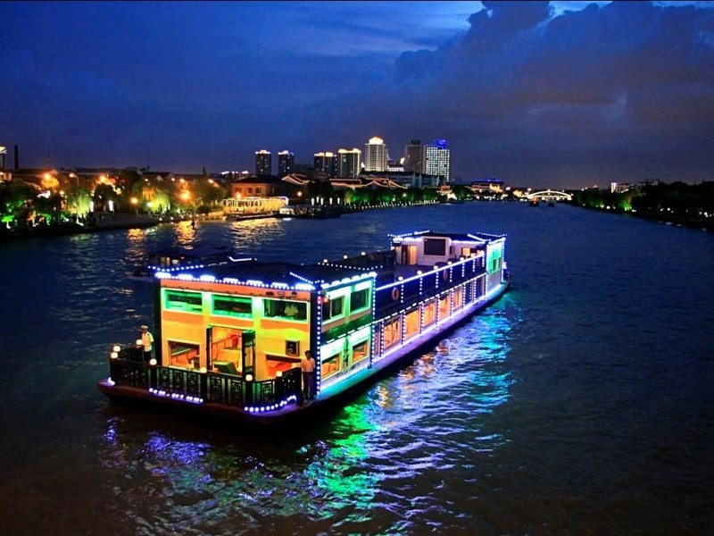 苏州古运河夜游船票新市桥码头听评弹真人讲解未用可退