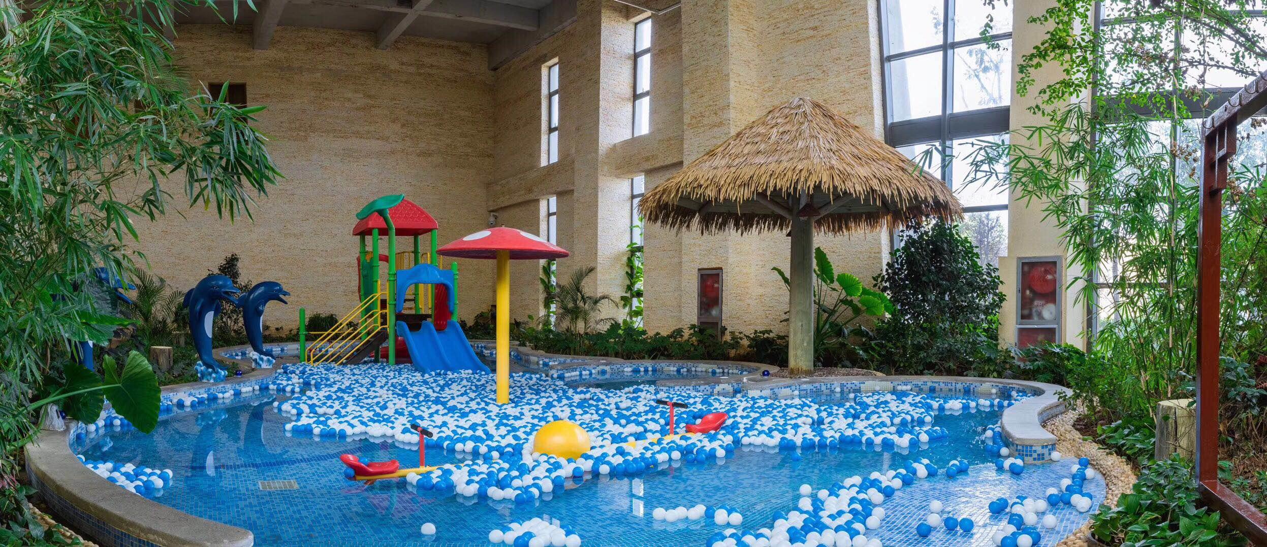 阿尔卡迪亚室内温泉热带雨林布景泡着温泉看大海三大特色泡池多种养生