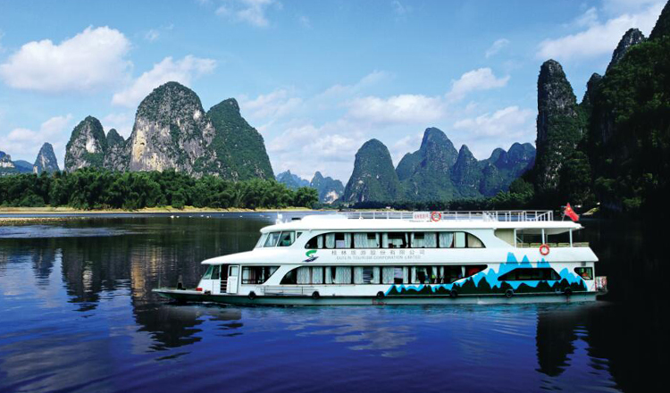 桂林全景漓江四星豪华游船银子岩一日游市区酒店接送码头可订船票含车