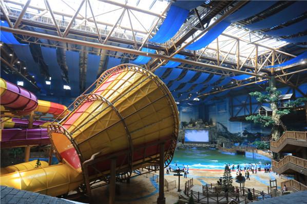 惊险刺激的高空水滑梯,养生,餐饮,主题商品为一体的室内大型水上乐园