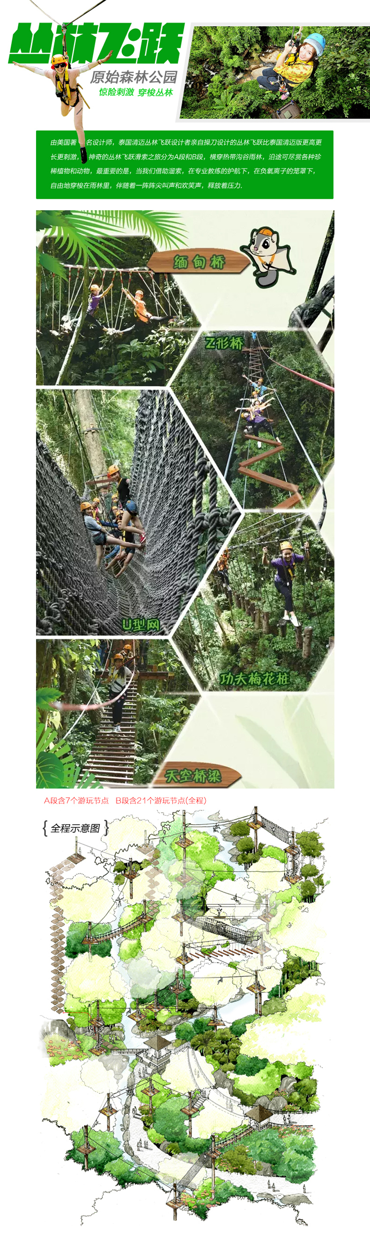 适合自驾车丛林飞跃b段套票丛林飞跃b段:含森林公园门票 景区内往返